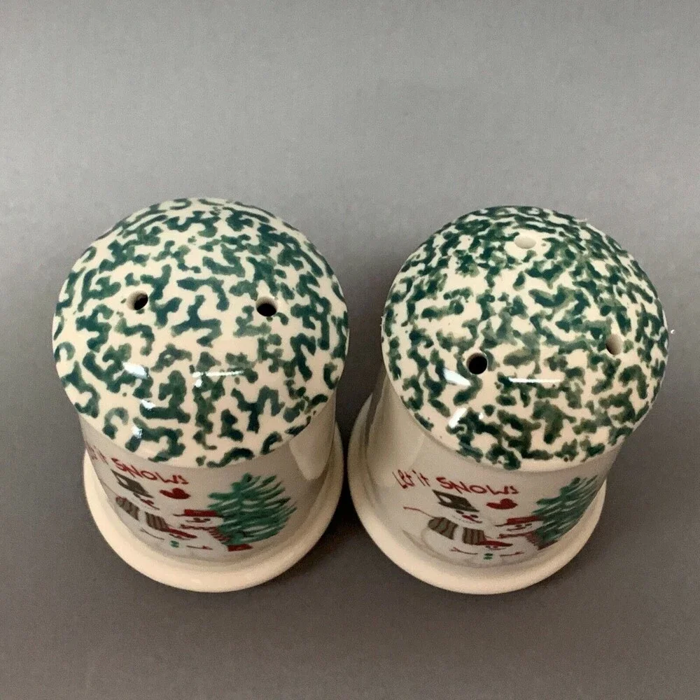 Spongeware Salt & Pepper Shakers Snowmen‎ Let it Snow Christmas Set of 2